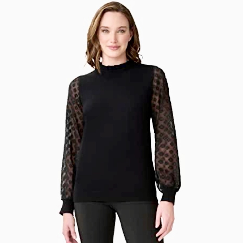 Adrianna Papell Sheer Sleeve black sweater Size Medium